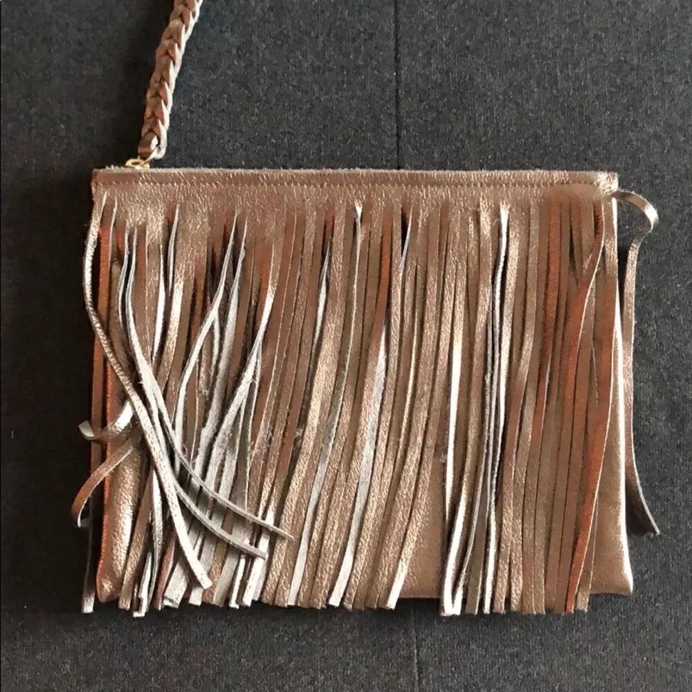 NEW REAL Leather Jennifer Haley Gold Fringe Pouch